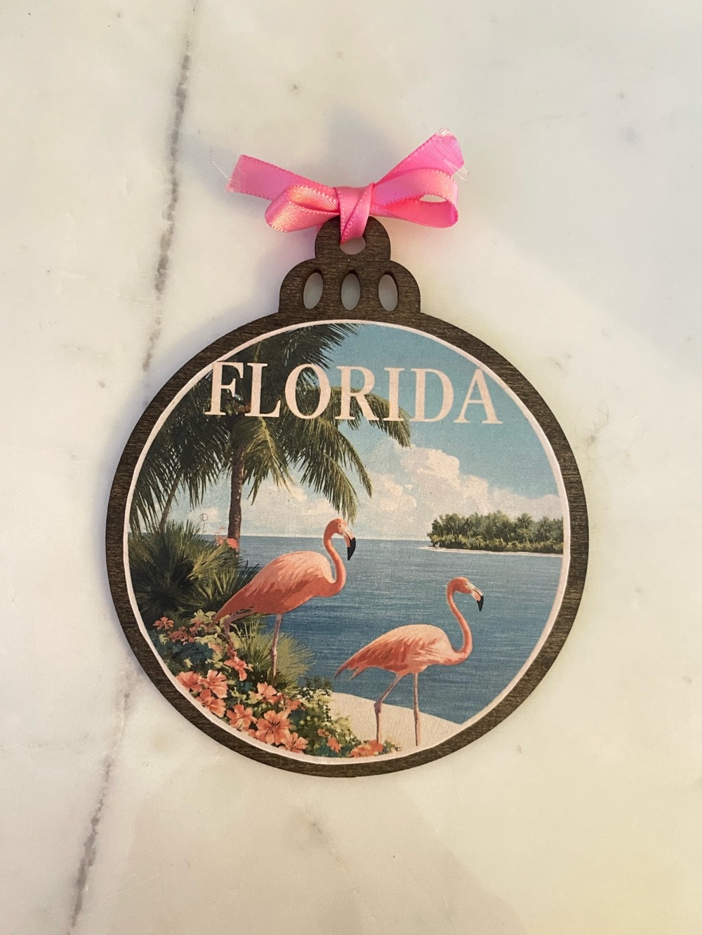 Florida Flamingo Wooden Ornament 🦩